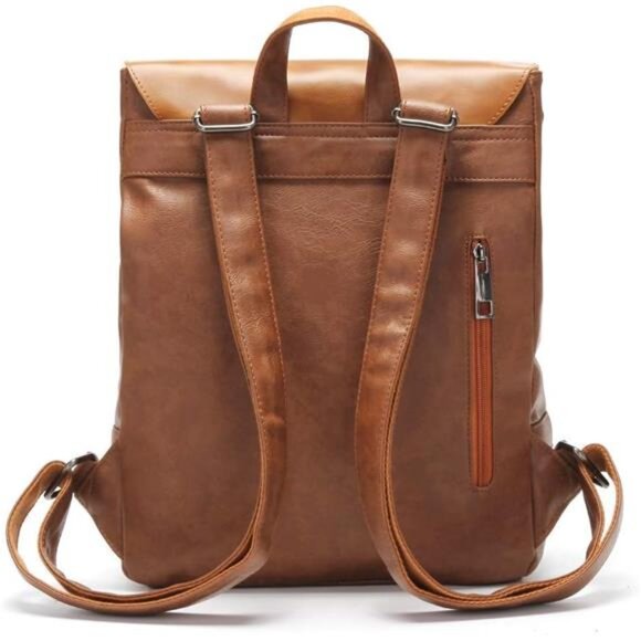 Vegan Leather Backpack Vintage Laptop Bookbag for Women Men, Brown Faux Leather main image 4